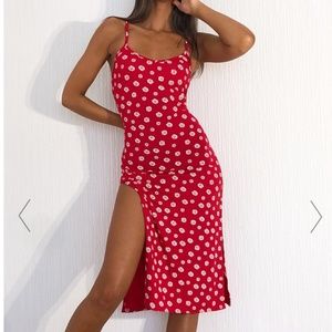 Red Floral midi dress